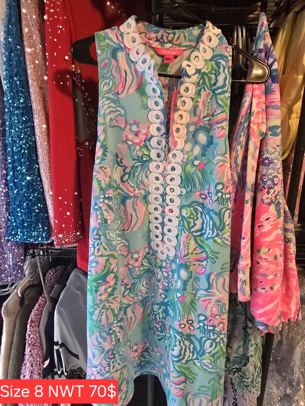 Lilly Pulitzer Aqua and Pink Floral Sleeveless Shift Dress